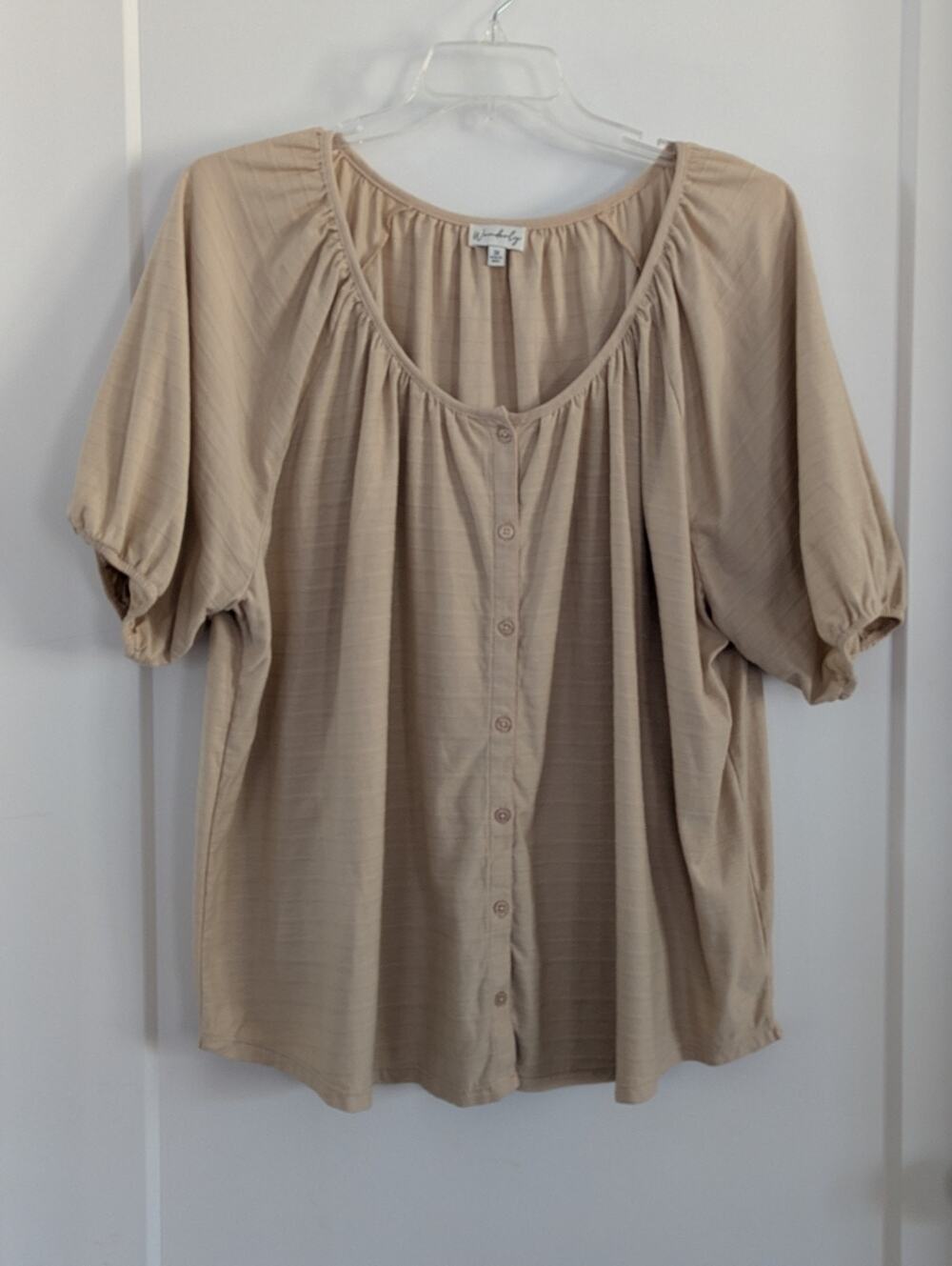 Waverly Women's 3X SS Khaki Knit Top Casual Preppy Lightweight EUC